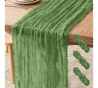 3 Pack Cheesecloth Table Runner Dark Sage Green, 300 x 90 CM Bohemian-style Gauze Rustic Gauze Fabric Tablecloth for Wedding, Parties, Christmas and New Year's Eve Table Decoration