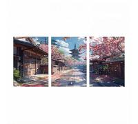 3 Pack Cherry Blossoms Diamond Painting kit with Diamond Art Accessories, Crystal Art Paint by Numbers 16x24inx3 Triptych Canvas Painting for Wall Artwork Room Decor Japanese Street Scene Model-0998