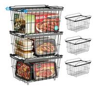 3 Pack Chest Freezer Baskets - Stackable & Extendable Freezer Organiser, Universal Storage Basket Pantry with Handles for Kitchen Cabinets Pantry, Sort Frozen Foods and Save Space, Easy to Get Items