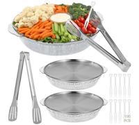 3-Pack Chilled Serving Tray for Parties 11.8" Round Ice Platter with Ice Underneath, 2 Stainless Steel Tongs & 100 Forks - Cold Appetizer Tray for Shrimp Cocktail, Fruit, Vegetable, Entertaining