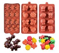 3-Pack Chocolate Molds Silicone(1.8 Inch Two-bite Size),Animal Silicone Molds,Moldes para gelatinas individuales.Features Bear,Dinosaur,Lion,Hippo,Bees,Ladybugs,Beetles,Butterflies,and Flowers.