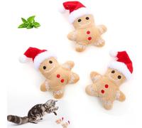 3 Pack Christmas Catnip Toys - Christmas Gingerbread Man Interactive Cat Toys, Christmas Cat Biting Toys Reduce Boredom and Discomfort