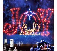 3 Pack Christmas Window Silhouette Lights, JOY Christmas Nativity Window Light with 220 LED Lights & Remote & Timer, 8 Modes Holiday Light with Nativity Scene, Angel for Outdoor Indoor Decor(Blue)