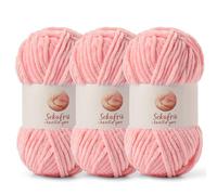 3 Pack Chunky Chenille Yarn for Crocheting, Baby Yarn for Crocheting Soft Blanket, 262.4 yds /10.5 oz Crochet Yarn, Bulky 5 Amigurumi Yarns, Fluffy Velvet Yarns for Knitting Crafts (3 Pink)