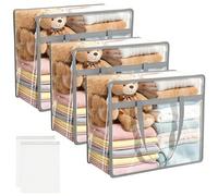 3 Pack Clear Clothes Storage Bags, 35L Plastic Storage Bag with Lid, Waterproof Clothes Organiser with Handle and Zipper, Clear Moving Bags Duvet Storage Bag for Comforter, Blanket, Bedding