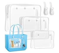 3 Pack Clear Inner Pouch Tote Bag with 2 Insert Hooks for B-o-g-g Bag, Divider Storage for Travel Cosmetic Makeup Clean Organizer, White, Modern
