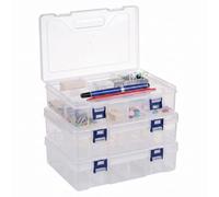 3 Pack Clear Plastic Storage Boxes with Lid, Double Layer 8 Large Grids Adjustable Compartment Organiser Heavy Duty Tiered Craft Storage Box for Washi Tapes, Ribbons, Cosmetics, Hardware-22.7x15.8x6cm