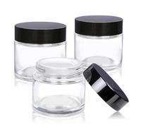 3 Pack Clear Small Glass Cosmetic Jars with Lids - 60 ml Empty Glass Makeup Containers for Sample, Cream, Lotion, Powder (2 OZ)