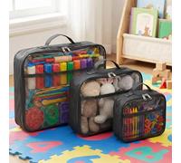 3 Pack Clear Toy Storage Bags, Stackable Oxford Cloth Organizer with PVC Window, Multi-Size Toy Storage Set with Handles for Blocks, Art Supplies, Crafts, Travel