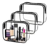 3 Pack Clear Travel Toiletry Organisers - Airport Approved 1L Leakproof Cabin Bags (20x15x6cm) with Reinforced Zips, Durable PVC Cosmetic Holdalls for Men & Women