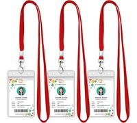 3 Pack Clear Vertical ID Badge Holders with Red Lanyards, Waterproof PVC Card Cases with Zip, Durable Name Tag Protectors for Events