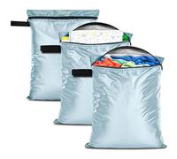 3 Pack Clothes Baby Diaper Wet Dry Bags Waterproof Reusable,12"x16",Durable Polyester Fabric with Waterproof Tape,Swim Wet Swimsuit & Towel Sack for Gym Beach Travel,with Handle and Zipper,Light Blue