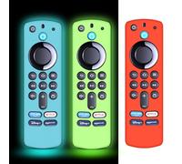 (3 Pack) CLVIZCXOM Silicone Remote Cover for F-ire sti-ck 3rd Gen with Alexa Voice Remote 4K, F-ire TV S-tick Cover, Anti Slip Shockproof Silicone Protective Case(Red + Glow Blue + Glow Green)