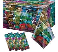 3 Pack Colourful Brick Tablecloth Rectangle, Graffiti Brick Wall Backdrop Photo Background, Plastic Retro Brick Table Cover, Brick Wall Scene for 80s 90s Hip Hop Disco Party Decorations, 54 x 108