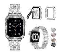 3 Pack Compatible with Apple Watch Strap 38mm 40mm 41mm 42mm 44mm 45mm 49mm with Glitter Diamond Case and Glass Screen Protector Cover for iWatch Series 9 8 SE 7 6 5 4 3 2 1, silver, 42mm (Series 3/2