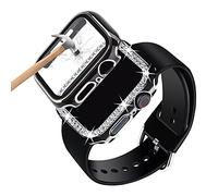 3 Pack Compatible with Apple Watch Strap 38mm 40mm 41mm 42mm 44mm 45mm with Case, Soft Silicone Strap with Diamond Case and Glass Screen Protector for iWatch Series 9 8 7 6 5 4 3 2, black, 44mm