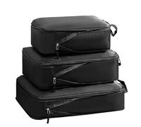 3 Pack Compression Packing Cubes for Suitcase,Luggage Organiser Bags,Waterproof Travel Packing Cubes Compression Set for Backpack,Carry on Luggage,Suitcases,Home Storage (Set of 3,Black)