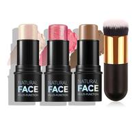 3 Pack Contour Highlighter Blush Sticks - Bronzer Stick with Brush, Highlighter Makeup Cream Blush Stick - Long Lasting & Waterproof Contour Kit Face Makeup for All Skin, Set A