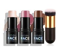 3 Pack Contour Highlighter Blush Sticks - Bronzer Stick with Brush, Highlighter Makeup Cream Blush Stick - Long Lasting & Waterproof Contour Kit Face Makeup for All Skin, Set B