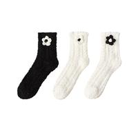 3-Pack Coquette Fuzzy Socks Cutecore 3D Flower Coral Fleece Warm House Sock Fluffy Plush Thick Indoor Winter Clothes, 3 Pairs, One Size