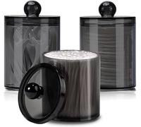 3 Pack Cotton Buds Dispenser, Cotton Pad Holder, 10 oz Clear Black Cotton Swab Holder Cotton Round Holder, Apothecary Jar Set Bathroom Canister Storage Organization for Cotton Ball, Round Pads, Floss