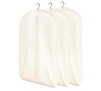 3-Pack Cotton Garment Bags, Breathable Dustproof Suit Covers with Metal Zipper, Ideal for Fur and Leather Coats, 100×58cm, Space-Saving Wardrobe Storage