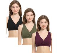 3 Pack Cotton Maternity Nursing Bras Breastfeeding Sleep Bra Pregnancy Bralette, A-Black+Wine Red+Army Green/3pcs, S