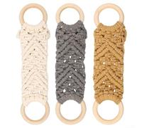 3 Pack Cotton Rope Towel Holder Ring, Hand-Woven Wood Hanging Dish Towel Rack for Kitchen Bathroom Organization, Decorative Hook for Wet Towels & Accessories (White, Grey, Brown)