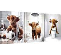 3 Pack Cow Bathroom Diamond Art Kits Adults, DIY 5D Cute Farm Animal Diamond Painting Kits for Beginners, DIY Full Drill Diamonds Painting Kits Pictures with Diamond Gem Art Home Wall Decor 12'' x16''