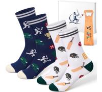 3 Pack Cricket Gifts Set for Men, 2 Pairs of Socks and Bat Bottle Opener | Navy and White Cricket Patterns, EU 39 to 44 Sizing, 18 x 5 cm Opener, Birthday Presents for Dads, Secret Santa Gift Ideas