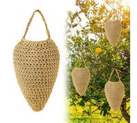 3 Pack Crochet Wasp Nest Decoys, Faux Hanging Wasp Deterrent for Wasps Hornets Artificial Fake Wasp Nest Decoy Decoration for Patio Eaves Yard Home (Beige)