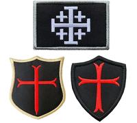 3 Pack Crusader Knights Warrior Patch Templar Crusader Shield Shoulder Logo Applique Military Morale Embroidered Fastener Hook & Loop Emblem Patch for Jackets,Backpacks,Clothes,Vest,Military
