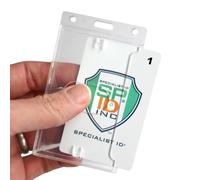 3 Pack - Crystal Clear Heavy Duty Badge Holder - Vertical Hard Plastic ID Badge Holder for Badges - Rigid Case Single I'd Protector Access Card Holder for Lanyards, Clips & Reels by Specialist ID