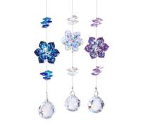 3 Pack Crystal Flower Suncatcher Hanging Ornament, Window Prism Ball Rainbow Maker Sun Catcher Indoor Outdoor Patio Garden Decor (Multi Color)