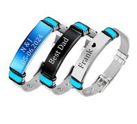 3 Pack Custom Glow in The Dark Men's Bracelets - Personalised Name & Date Mesh Wristbands, Customised Groomsmen Brotherhood Jewellery, Wedding for Dad Husband Grandpa Father-in-Law