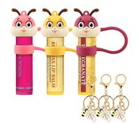 3 Pack Cute Bee Lip Balm Holder Keychain Compatible with Burt's Bees Lip Balm Tubes, Silicone Chapstick Holder Keychain Anti Drop Lip Balm Holder for Purse Backpack Girls Gifts - Yellow, Pink, Rose