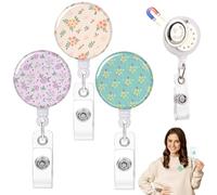 3 Pack Cute Magnetic Badge Reel Retractable Badge Holder Flower Badge Reel 1.26" Magnetic Name Tag Holder for Shirt Nurse Teacher Doctor Office with 24 Inch Pull Cord (3, Flower)
