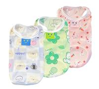 3 Pack Cute Mesh Pet Dog Shirts, Cartoon Bear & Bunny Printed, Breathable Tank Tops Apparel for Small Medium Dogs (Small)