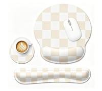 3 Pack Cute Mouse pad Keyboard Wrist Rest and Coasters (Beige Checkered)