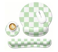 3 Pack Cute Mouse pad Keyboard Wrist Rest and Coasters (Green Checkered)