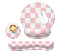 3 Pack Cute Mouse pad Keyboard Wrist Rest and Coasters (Pink Checkered)