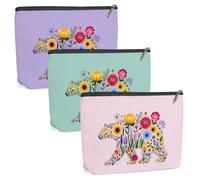 3 Pack Cute WildFlower Bear Flower Makeup Bag,Cosmetic Bags for Women,Travel Toiletry Bag Bears Themed Gifts for Women Friend Mom Nurse Girls Trip Bachelorette Party Birthday Christmas Weekend, Bear