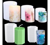 3 Pack Cylinder Candle Molds and 2 Pack Hexagon Shaped Candle Molds Cylinder Light Resin Mold for Making Candles, Soaps, Flower Specimen, Insect Specimen, DIY Clay Molds etc (5 Sizes)