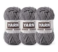 3 Pack Dark Grey Fluffy Chunky Chenille Crochet Yarn, Baby Yarn for Crocheting Soft Blanket, Bulky Velvet Yarn (100g/54.8yds Each), Plush Amigurumi Yarn for Knitting Crafts, Scarves, Puzzle