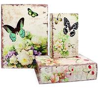 3 Pack Decorative Book Box, Wooden Antique Book with Magnet (Butterfly)
