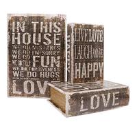 3 Pack Decorative Book Box, Wooden Antique Book with Magnet (Letter)