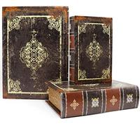 3 Pack Decorative Book Box, Wooden Antique Book with Magnet (Vintage)