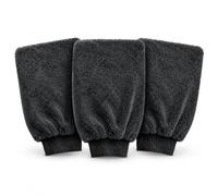 3 Pack Deluxe Microfiber Car Wash Mitts Drying, 9.84" L × 7.48" W-Gary | Soft Microfibre Cloths for Car Cleaning Glove with Rubber Cuff, Reusable, Dusting & Cleaning, Pack of 3, Hand-Worn Design