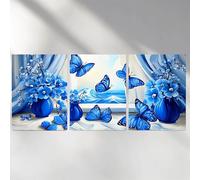 3 Pack Diamond Art Kits Adults, 5D Blue Diamond Painting Kit for Adults, Butterfly Fun DIY Full Drill Round Crystal Gem Art Craft, Adults Paint by Diamonds Dots Home Wall Decor 20x30in a-2060