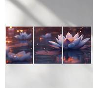 3 Pack Diamond Art Kits Adults, 5D Lotus Diamond Painting Kit for Adults, Purple Fun DIY Full Drill Round Crystal Gem Art Craft, Adults Paint by Diamonds Dots Home Wall Decor 12x18in a-451